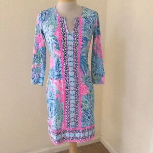 NWT! LILLY PULITZER Size XS blue with pink multi UPF 50+ Nadine dress